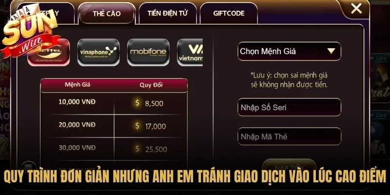Dù quy trình rất đơn giản nhưng anh em cần tránh giao dịch vào lúc cao điểm