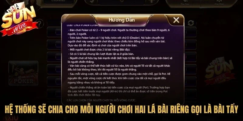 Poker Sunwin - Màn Đấu Trí Kịch Tính Không Nên Bỏ Lỡ 3 Sunwin Hệ thống sẽ chia cho mỗi người chơi hai lá bài riêng gọi là bài tẩy