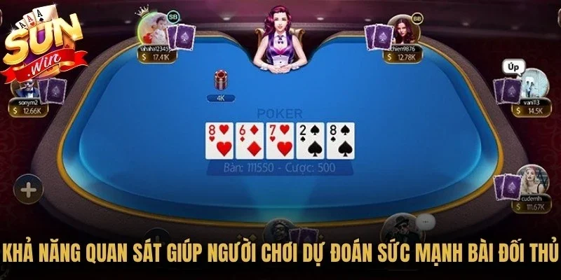 Poker Sunwin - Màn Đấu Trí Kịch Tính Không Nên Bỏ Lỡ 5 Sunwin Khả năng quan sát giúp người chơi dự đoán sức mạnh bài của đối thủ