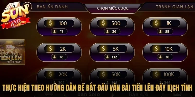 Thực hiện theo hướng dẫn để bắt đầu ván bài Tiến lên đầy kịch tính