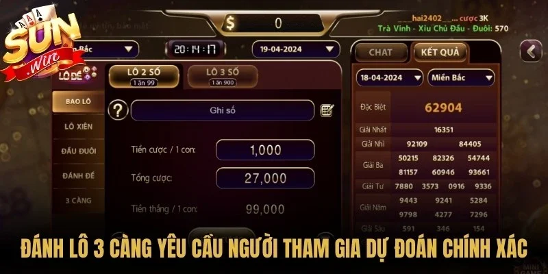 Đánh lô 3 càng yêu cầu người tham gia dự đoán chính xác